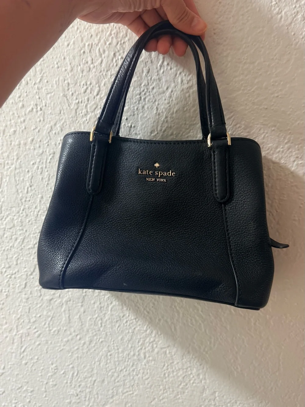 kate spade MINI Black Pebble Leather Satchel with Gold Accents